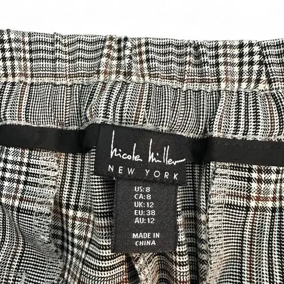 Nicole Miller New York Women's Wide Leg Glen Plaid Pants Size 8 Gray Brown Black - Picture 5 of 10